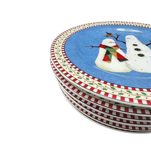 Vintage 1990s Debbie Mumm Sakura Holiday Snowman Dessert Plates Set of 6 - Picture 2 of 3